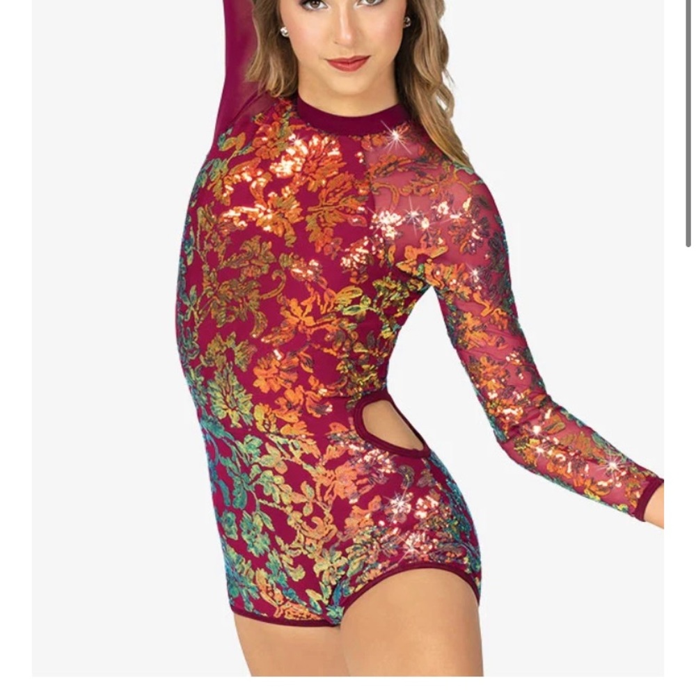 Double Platinum Girls Sparkly Long Sleeve Performance Biketard